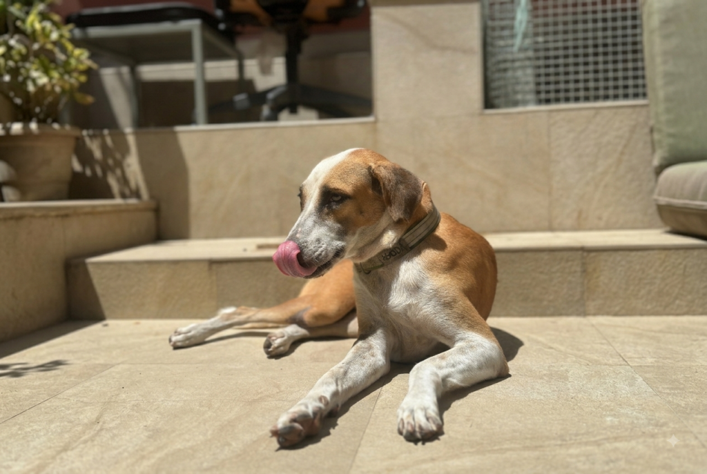 A healthy street dog resting peacefully, showing how responsible community dog feeding promotes animal welfare and public safety.